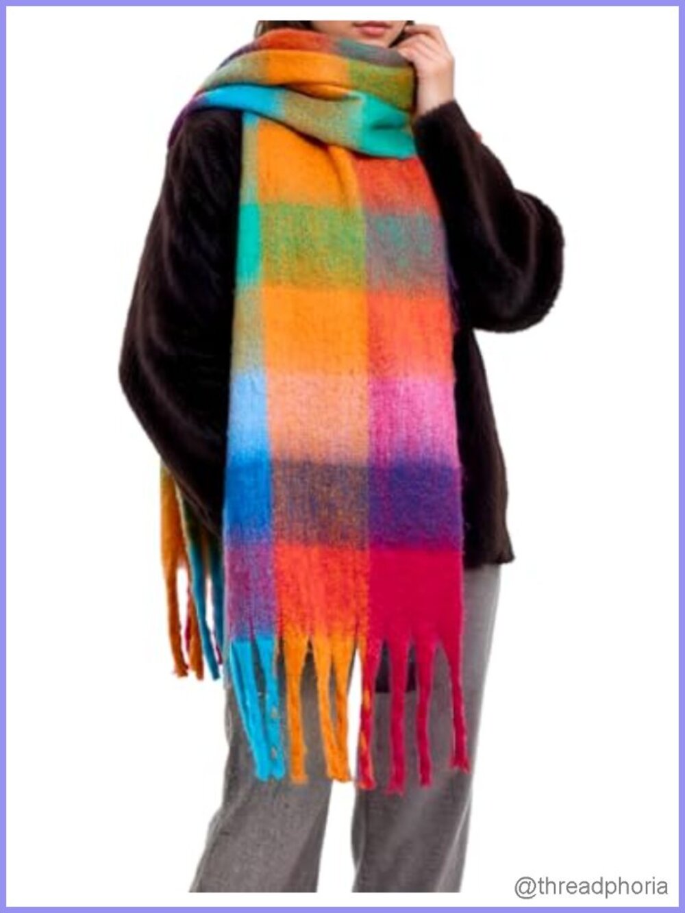Oversized Blanket Scarf Wrap, Thick Plaid Fashion Scarf